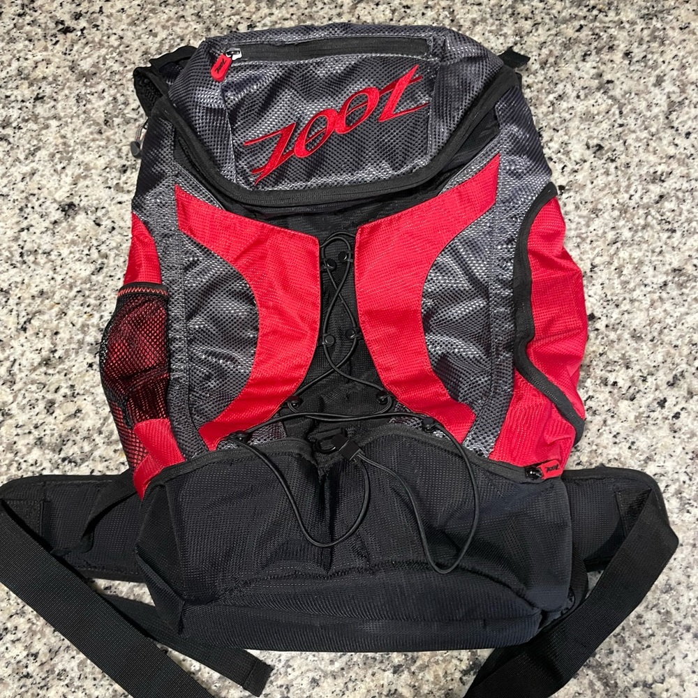 Red and black zoot triathlon backpack